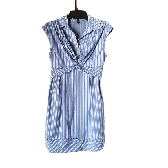 BCBGMAXAZRIA Collared Striped Ruffle Tie Back Sleeveless Shift Dress - 8 - Picture 1 of 14